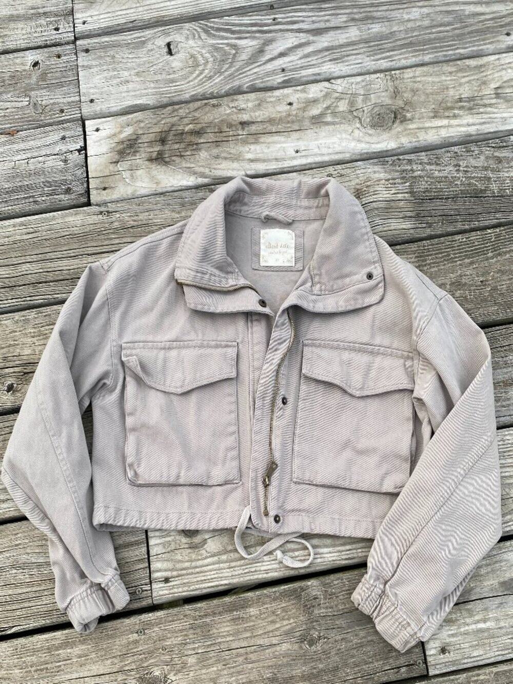 Altar'd State cropped utility jacket in beige denim size M